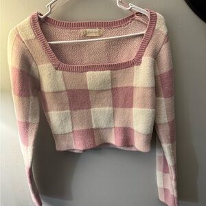Altar'd State Pink and Cream Plaid Sweater